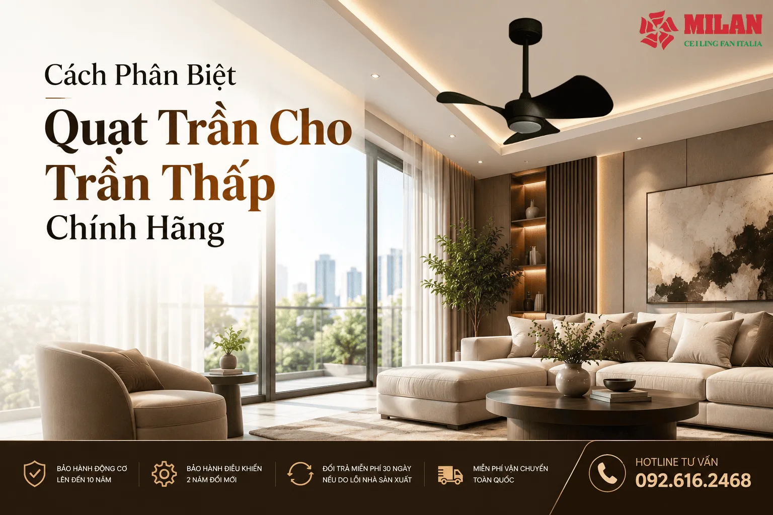quạt trần cho trần thấp chính hãng